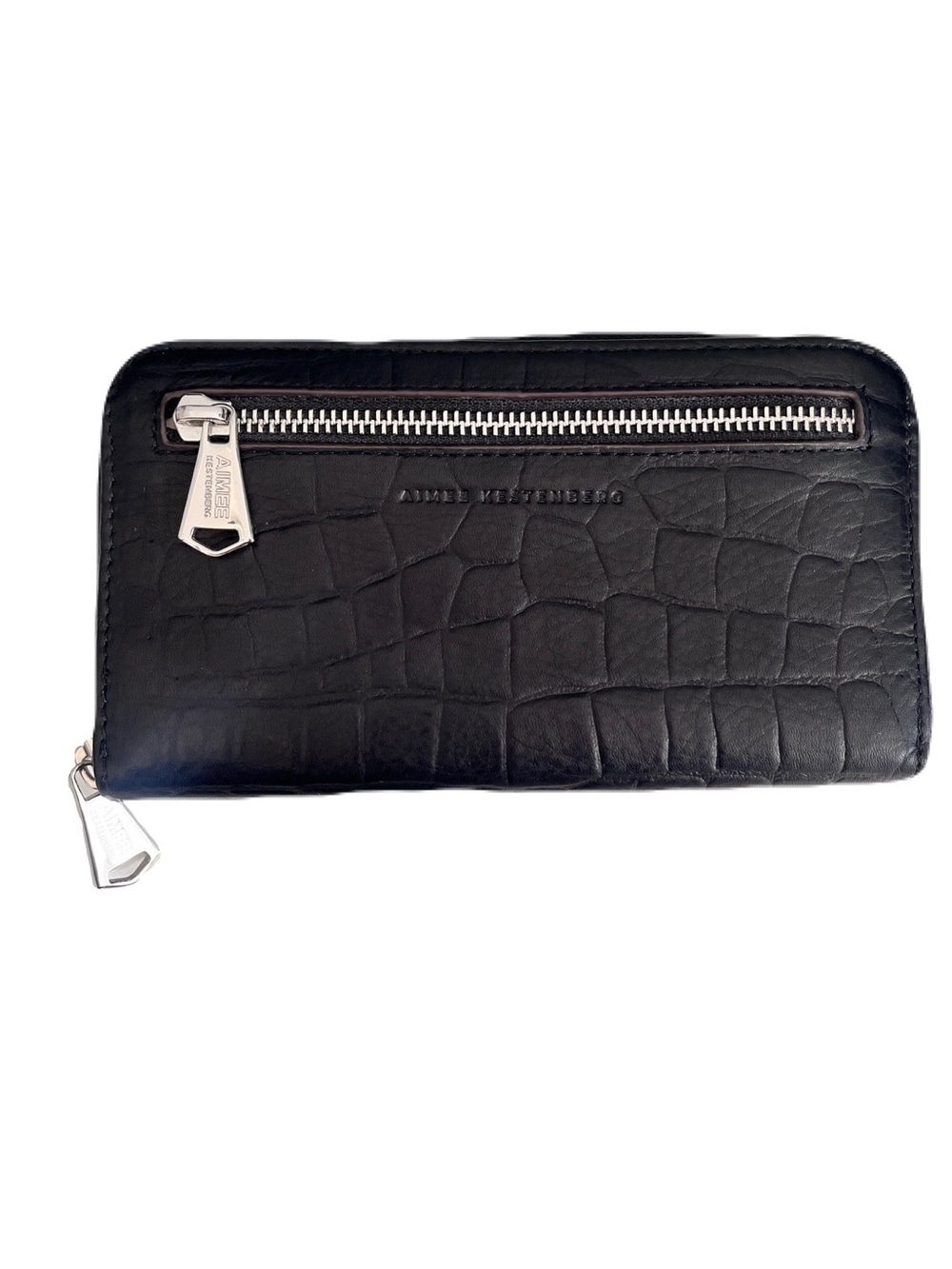 Aimee Kestenberg Black Croc Embossed Leather Long Continental Zip Around Wallet